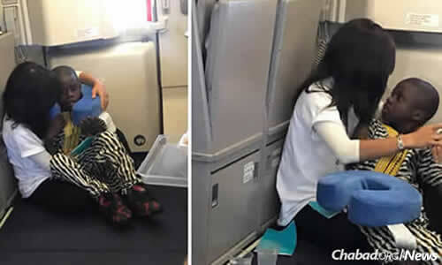 Photographs of Rochel Groner helping a child with autism on a transatlantic flight went viral on Facebook.
