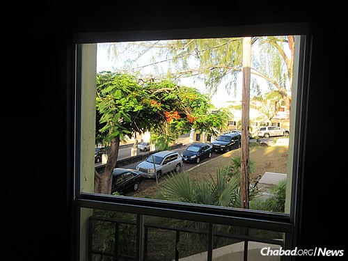 The view from inside the Jewish Welcome Center