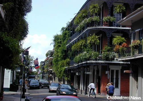A section of the French Quarter. Rabbi Zelig and Bluma Rivkin opened a Chabad House in the city in 1976, just in time for Purim. (Photo: Wikimedia Commons)
