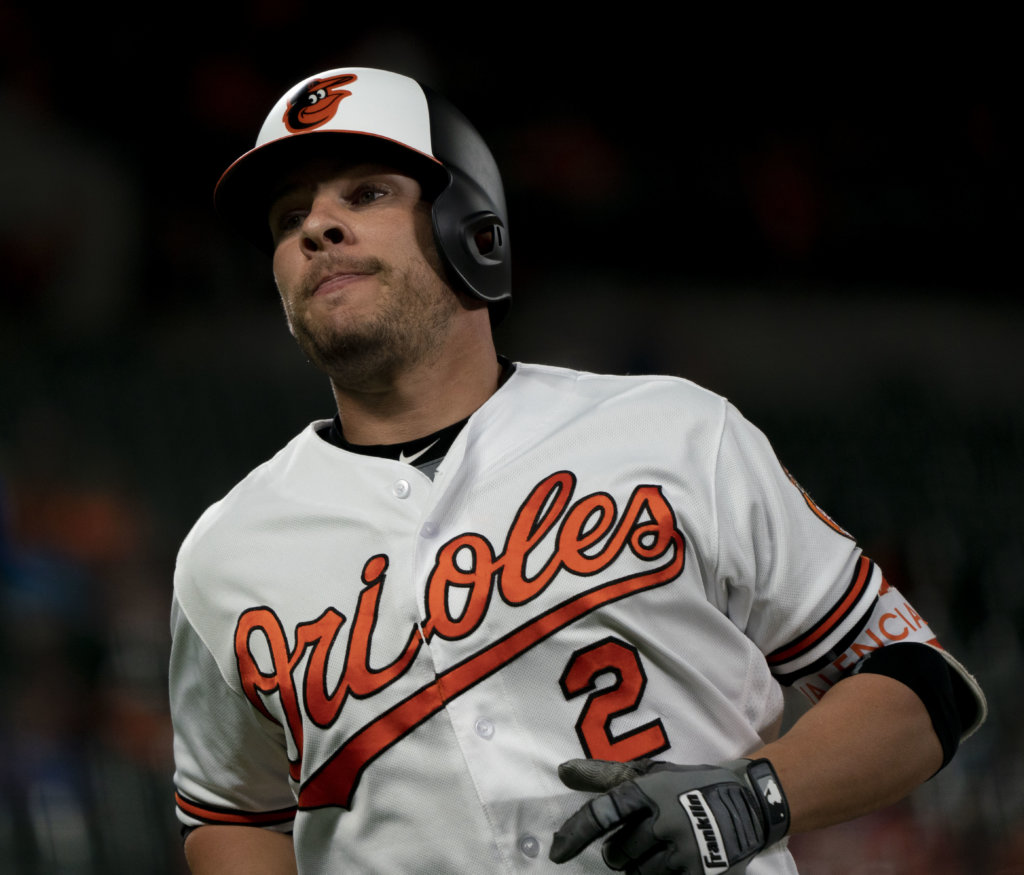 Danny Valencia, Baltimore Orioles vs. Kansas Royals, May 9, 2018. Credit: Keith Allison via Wikimedia Commons.
