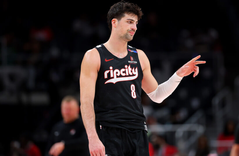  Deni Avdija of the Portland Trail Blazers reacts in the final minutes of a 127-113 win over the Atlanta Hawks on April 1, 2025.  (credit: Kevin C. Cox/Getty Images)